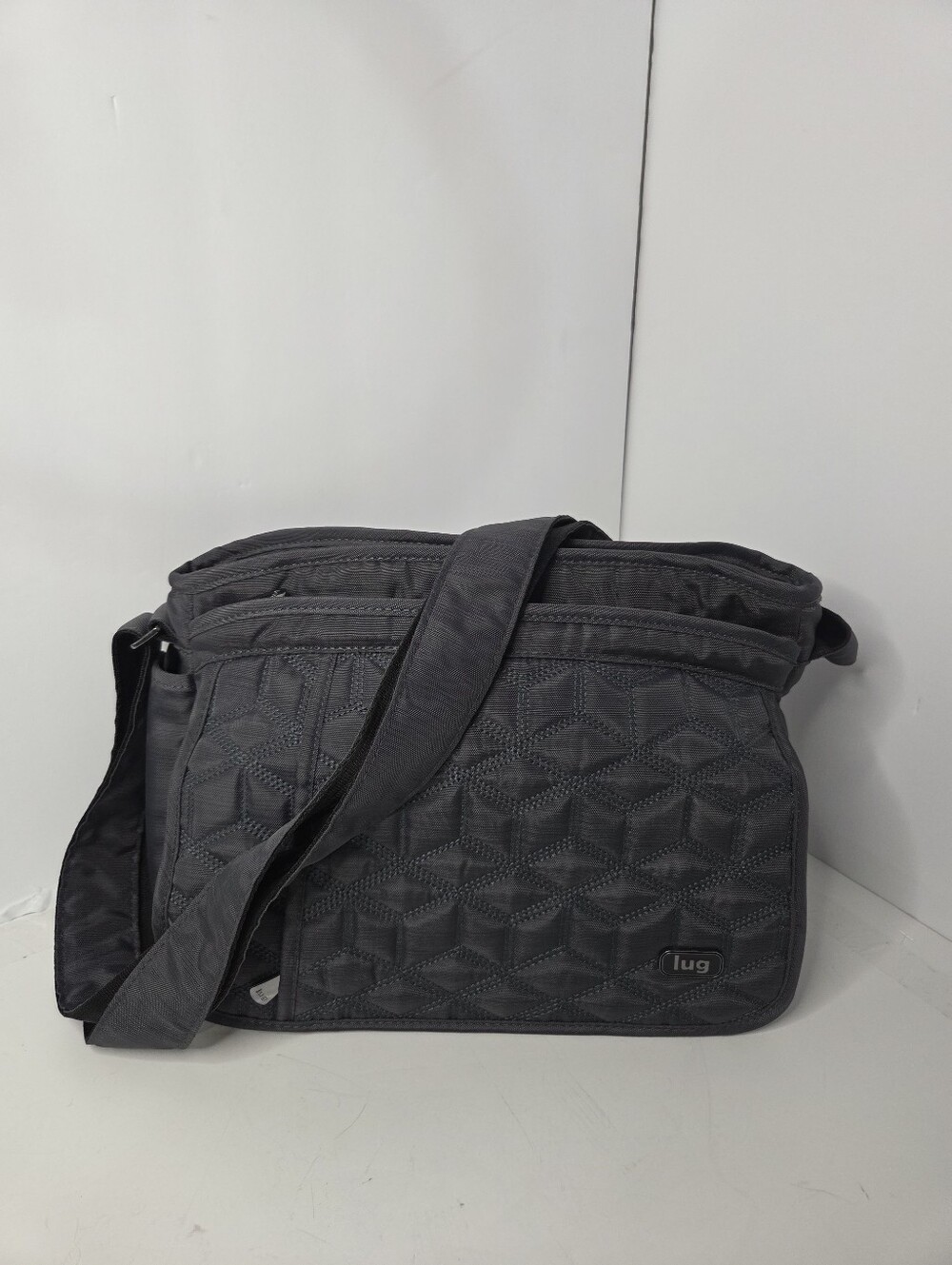 LUG wings quilted insulated pocket messenger bag dark grey organizer nwot